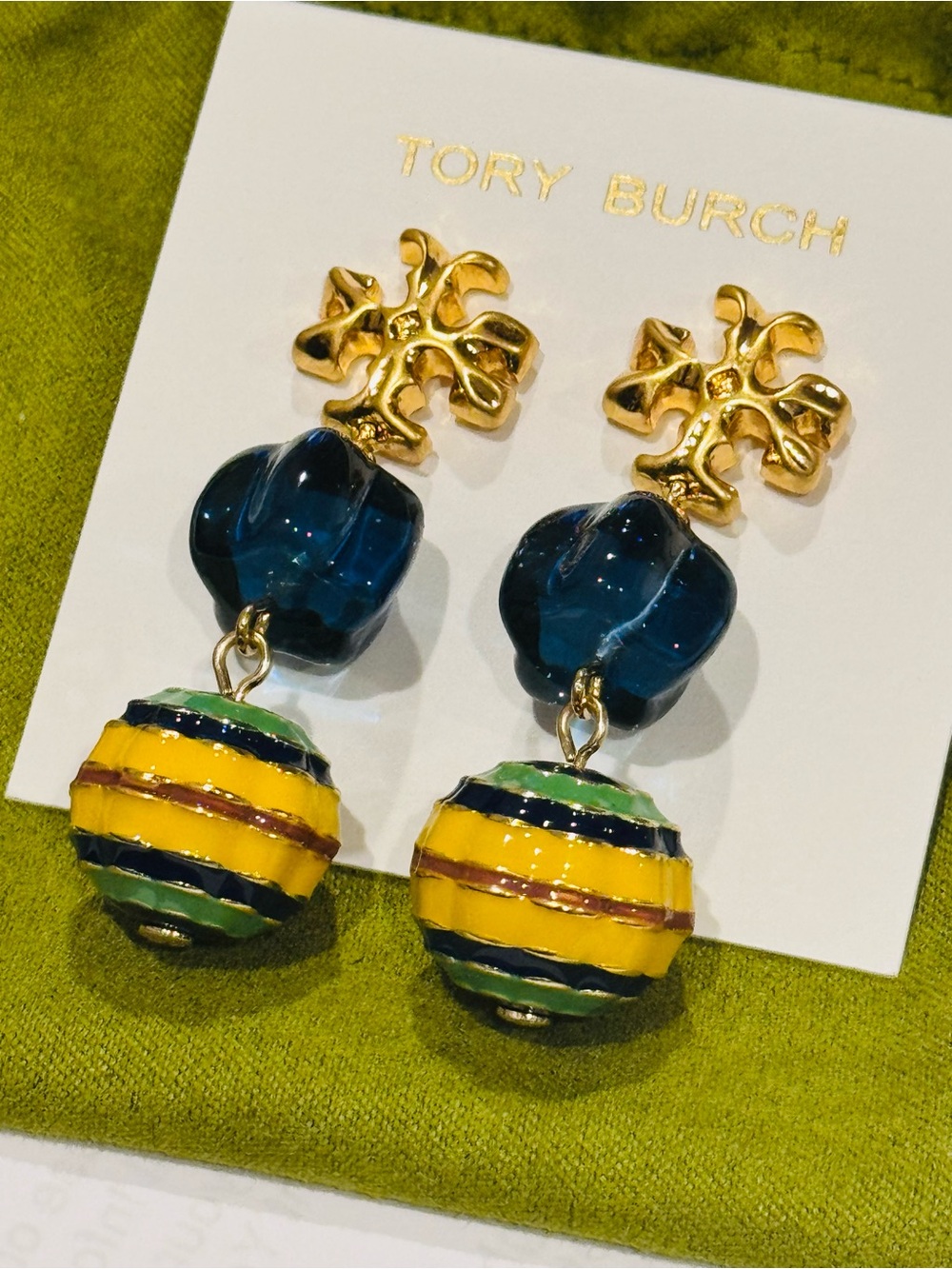 NWT Tory Burch Gold-Tone Multi-Color Enamel & Glass Statement Drop Earrings